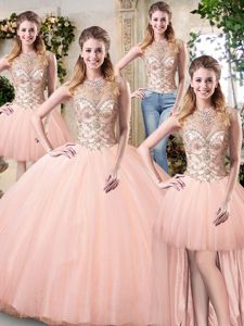 Customized Scoop Sleeveless Beading Lace Up 15 Quinceanera Dress
