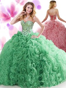 Low Price Sleeveless Brush Train Lace Up With Train Beading Quinceanera Gowns