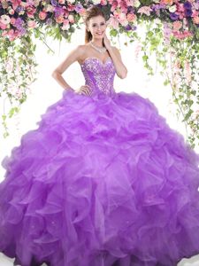 Sweetheart Sleeveless Organza 15th Birthday Dress Beading and Ruffles Lace Up