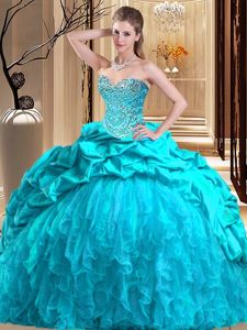 Sophisticated Aqua Blue Sweet 16 Dress Sweetheart Sleeveless Brush Train Lace Up