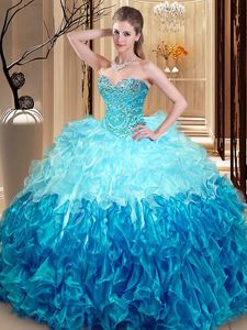 High Class Beading and Ruffles 15th Birthday Dress Multi-color Lace Up Sleeveless Asymmetrical
