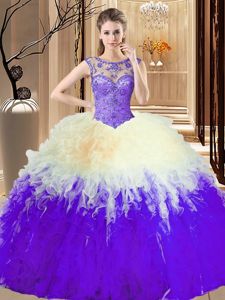 Luxurious Multi-color High-neck Neckline Beading and Ruffles Quinceanera Dress Sleeveless Backless