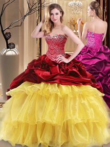 Luxurious Multi-color Ball Gowns Organza and Taffeta Sweetheart Sleeveless Beading and Ruffles Floor Length Lace Up 15 Quinceanera Dress