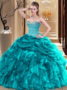 Pick Ups Sweetheart Sleeveless Lace Up 15 Quinceanera Dress Teal Organza