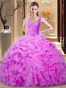 Scoop Backless Organza Sleeveless Floor Length Sweet 16 Dresses and Embroidery and Ruffles