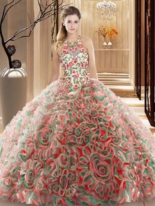 Super Criss Cross Multi-color Sleeveless Brush Train Ruffles and Pattern Sweet 16 Quinceanera Dress