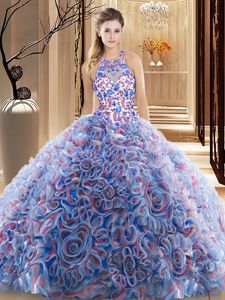 Multi-color Criss Cross Quinceanera Dresses Ruffles and Pattern Sleeveless Brush Train