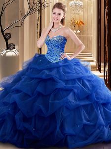 Admirable Royal Blue Sleeveless Tulle Lace Up 15th Birthday Dress for Military Ball and Sweet 16 and Quinceanera