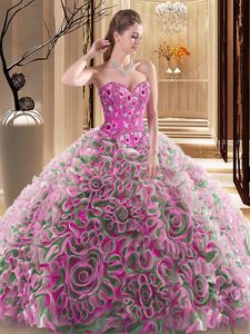 Multi-color Sweetheart Lace Up Embroidery and Ruffles Vestidos de Quinceanera Brush Train Sleeveless