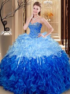 Sleeveless Lace Up Floor Length Beading and Ruffles Sweet 16 Dresses