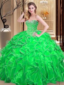 Gorgeous Lace Up Sweetheart Beading and Ruffles Quinceanera Dress Organza Sleeveless
