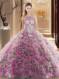 Exquisite Criss Cross Multi-color Sleeveless Brush Train Ruffles and Pattern Vestidos de Quinceanera