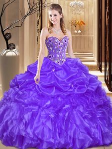 Fitting Floor Length Ball Gowns Sleeveless Purple Quinceanera Gowns Lace Up