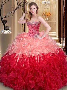 Elegant Multi-color Ball Gowns Ruffles Sweet 16 Dresses Lace Up Organza Sleeveless Floor Length