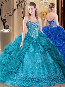 Noble Pick Ups Floor Length Teal 15 Quinceanera Dress Sweetheart Sleeveless Lace Up