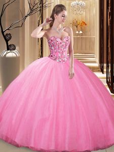 Super Ball Gowns Vestidos de Quinceanera Rose Pink Sweetheart Tulle Sleeveless Floor Length Lace Up