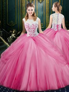 Fabulous Fuchsia Quinceanera Gown Military Ball and Sweet 16 and Quinceanera and For with Lace and Ruffles Scoop Sleeveless Zipper