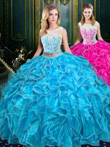 Fabulous Scoop Sleeveless Organza Vestidos de Quinceanera Lace and Ruffles Zipper