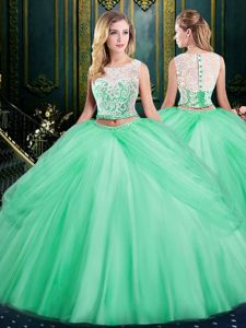 Glorious Scoop Floor Length Zipper Quinceanera Dresses Apple Green and In for Military Ball and Sweet 16 and Quinceanera with Lace and Pick Ups