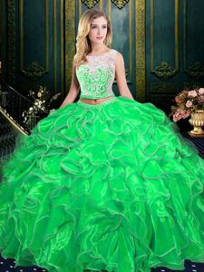 Luxury Scoop Organza Zipper Sweet 16 Quinceanera Dress Sleeveless Floor Length Lace and Ruffles