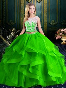 Beauteous Scoop Tulle Zipper 15th Birthday Dress Sleeveless With Brush Train Lace and Ruffles