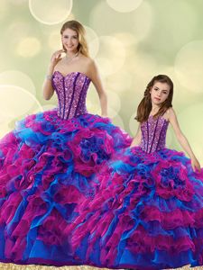 Floor Length Ball Gowns Sleeveless Multi-color 15th Birthday Dress Lace Up