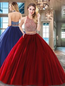 Glamorous Halter Top Sleeveless Beading Backless Sweet 16 Quinceanera Dress