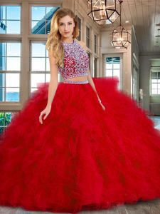 Stylish Scoop Sleeveless Backless Floor Length Beading and Ruffles Quinceanera Gown