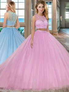 Three Piece Scoop Sleeveless Tulle Sweet 16 Dresses Beading and Appliques Zipper