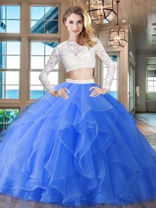 Edgy Zipper 15th Birthday Dress Red and In for Military Ball and Sweet 16 and Quinceanera with Lace and Ruffles and Pick Ups Brush Train