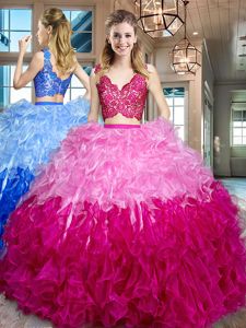 Classical Sleeveless Lace and Ruffles Zipper Sweet 16 Dress
