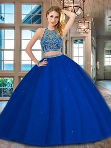 Sweet Royal Blue Sweet 16 Quinceanera Dress Military Ball and Sweet 16 and Quinceanera and For with Beading Scoop Sleeveless Backless