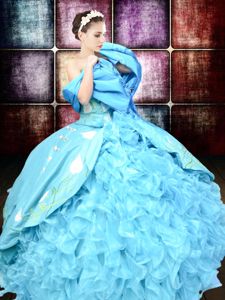 Coral Red Lace Up Ball Gown Prom Dress Beading and Ruffles Sleeveless Floor Length