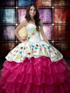 Fuchsia Lace Up Sweetheart Embroidery and Ruffled Layers Quinceanera Dresses Organza Sleeveless