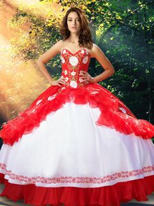 Floor Length White And Red Vestidos de Quinceanera Sweetheart Sleeveless Lace Up