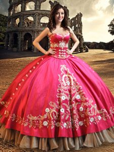Sleeveless Floor Length Beading and Embroidery Lace Up Ball Gown Prom Dress with Hot Pink