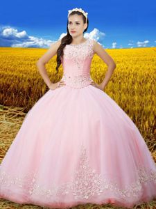 Luxury Scoop Sleeveless Lace Up Floor Length Beading and Lace and Embroidery Ball Gown Prom Dress