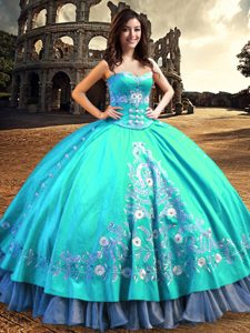 Taffeta Sleeveless Floor Length 15th Birthday Dress and Embroidery