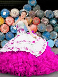 Glorious Multi-color Sleeveless Appliques and Embroidery and Ruffles Floor Length 15 Quinceanera Dress