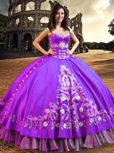 Stylish Purple Sweetheart Neckline Embroidery Quinceanera Dress Sleeveless Lace Up
