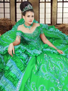 Top Selling Off The Shoulder Sleeveless Satin Quinceanera Gown Embroidery Lace Up