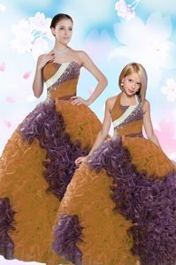 Delicate Multi-color Sleeveless Floor Length Beading and Sequins Lace Up 15th Birthday Dress