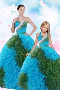 Decent Floor Length Multi-color Sweet 16 Dress Taffeta Sleeveless Sequins and Pick Ups