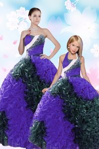 Multi-color Ball Gowns Sweetheart Sleeveless Taffeta Floor Length Lace Up Sequins and Pick Ups 15th Birthday Dress