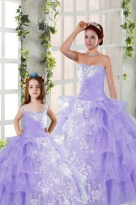 Custom Design Lavender Ball Gowns Embroidery and Ruffled Layers Quinceanera Dress Lace Up Organza Sleeveless Floor Length