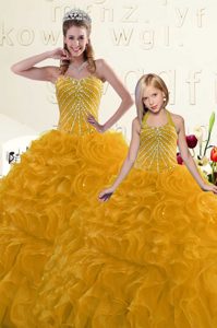 Admirable Ball Gowns 15 Quinceanera Dress Gold Sweetheart Organza Sleeveless Floor Length Lace Up