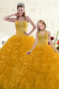 Beading and Ruffles Quinceanera Dresses Peach Lace Up Sleeveless Floor Length