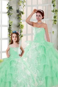 Sleeveless Organza Floor Length Lace Up Sweet 16 Quinceanera Dress in Apple Green for with Beading and Ruffled Layers and Ruching