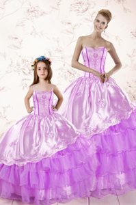 Lilac Sleeveless Embroidery and Ruffled Layers Floor Length Ball Gown Prom Dress