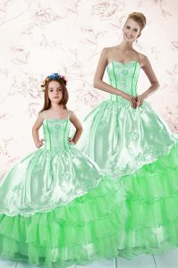 Teal Lace Up One Shoulder Beading and Ruffles 15 Quinceanera Dress Organza Sleeveless